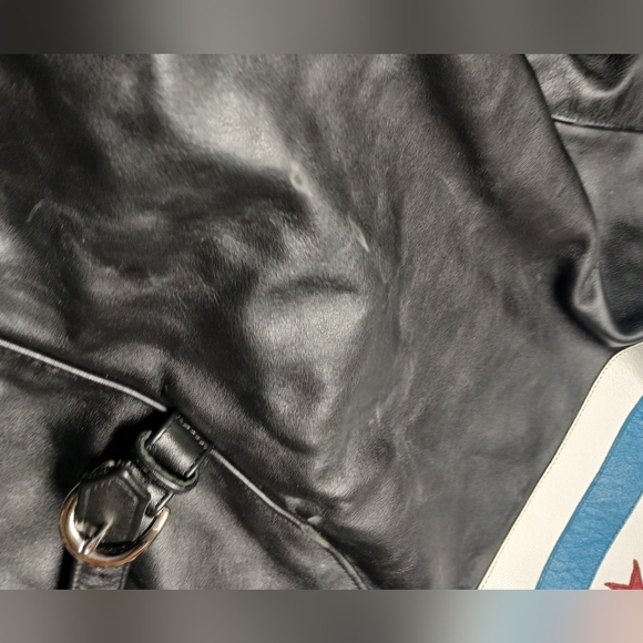 Vanson Motorcycle Bike Black Leather Jacket with Red, White, and Blue Accents. - Picture 12 of 15